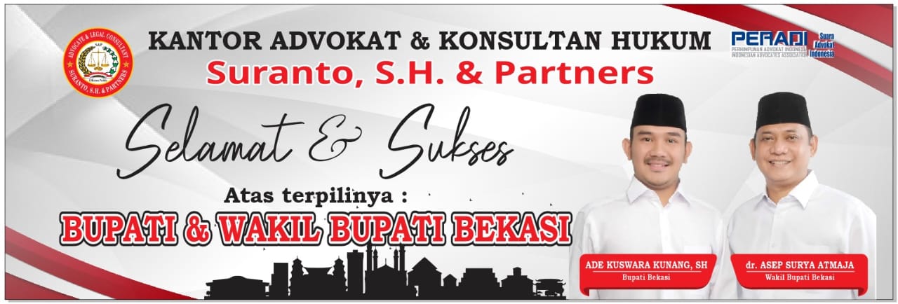 Kantor Advokat dan Konsultan Hukum Suranto, S.H., dan Partner, Ucapkan Selamat Dan Sukses Kepada Ade Kuswara Kunang dan dr. Asep Surya Atmaja Sebagai Bupati dan Wakil Bupati Terpilih