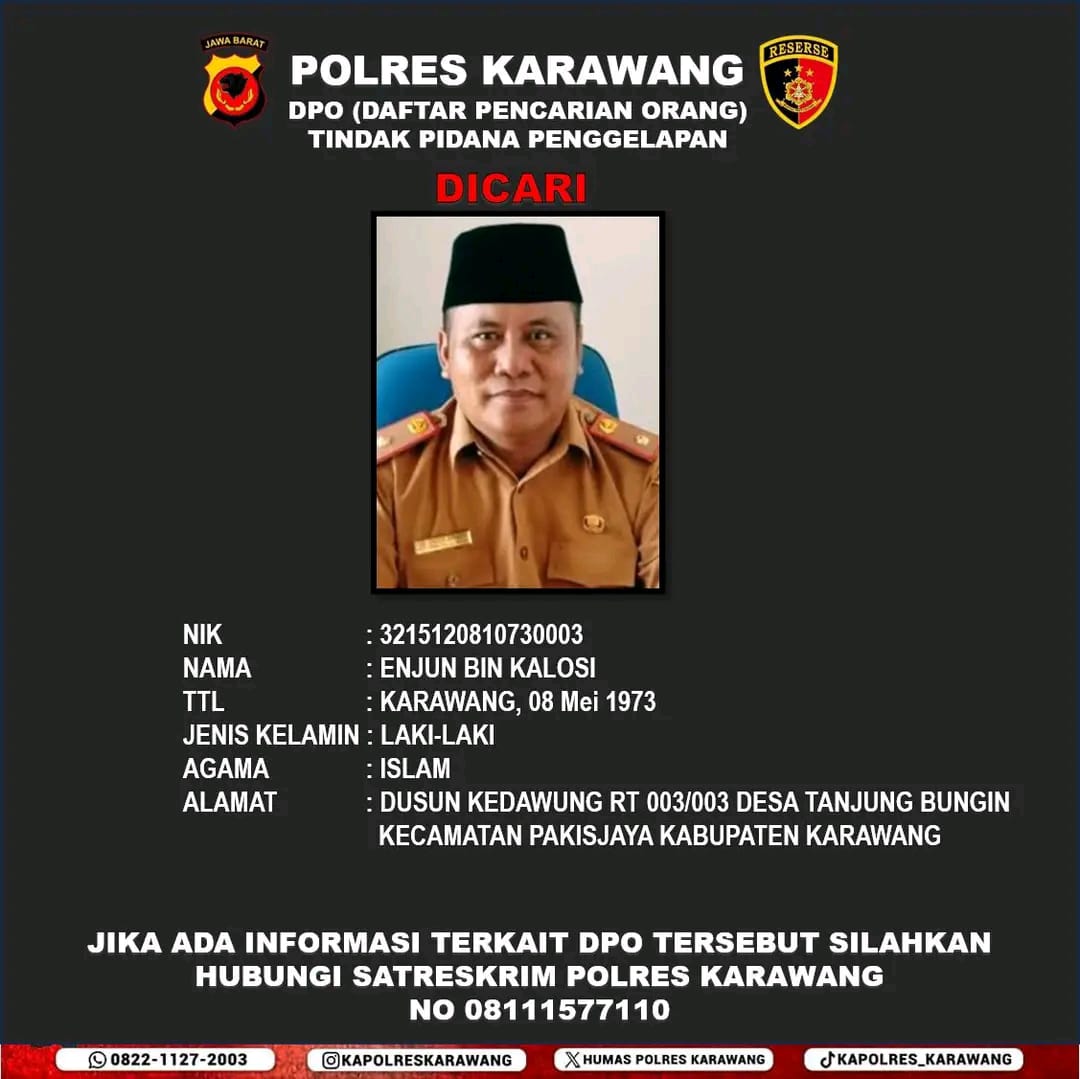 Kepala Desa Pakis Jaya Kec. Pakis Jaya, Kab. Karawang Masuk Daftar Pencarian Orang Polres Karawang